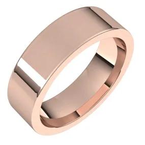 10K Rose Gold Flat Comfort Fit Wedding Band, 6 mm Wide