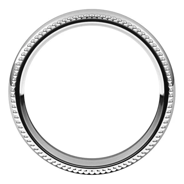 10K White Gold Beaded Comfort Fit Wedding Band, 4 mm Wide