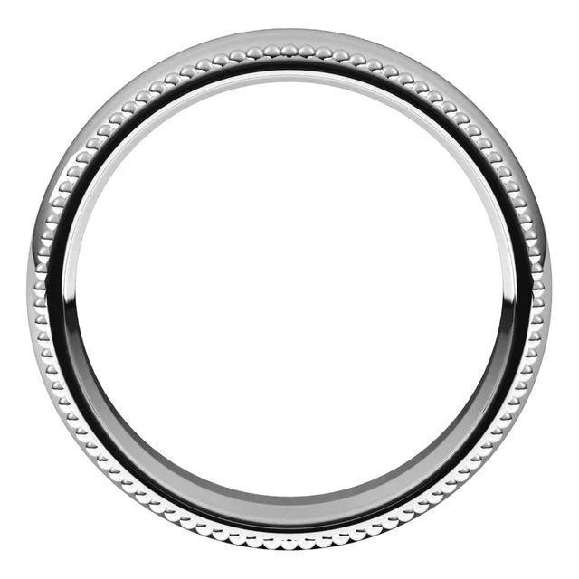 10K White Gold Beaded Comfort Fit Wedding Band, 5 mm Wide