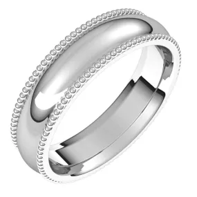 10K White Gold Beaded Comfort Fit Wedding Band, 5 mm Wide