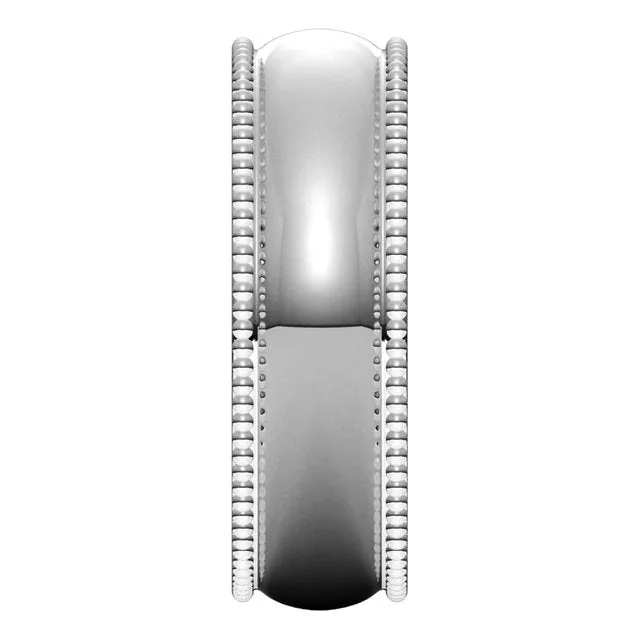 10K White Gold Beaded Comfort Fit Wedding Band, 6 mm Wide