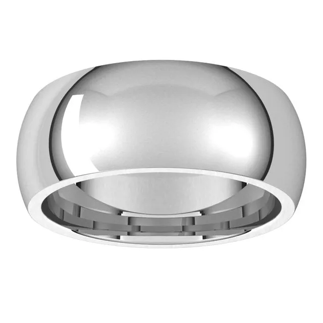 10K White Gold Domed Comfort Fit Wedding Band, 8 mm Wide