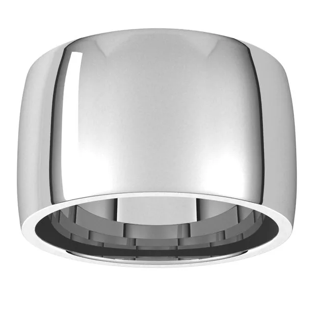 10K White Gold Domed Light Comfort Fit Wedding Band, 12 mm Wide