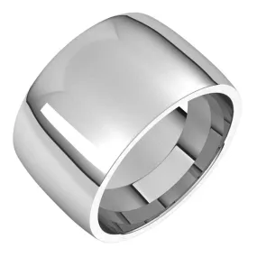 10K White Gold Domed Light Comfort Fit Wedding Band, 12 mm Wide