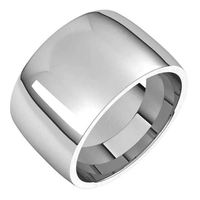 10K White Gold Domed Light Comfort Fit Wedding Band, 12 mm Wide