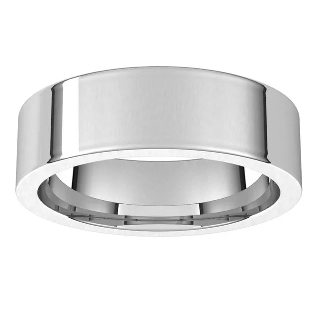 10K White Gold Flat Comfort Fit Wedding Band, 6 mm Wide