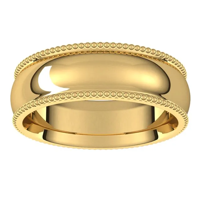 10K Yellow Gold Beaded Comfort Fit Wedding Band, 6 mm Wide