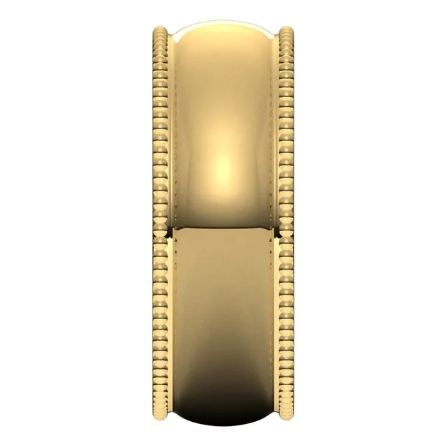 10K Yellow Gold Beaded Comfort Fit Wedding Band, 7 mm Wide
