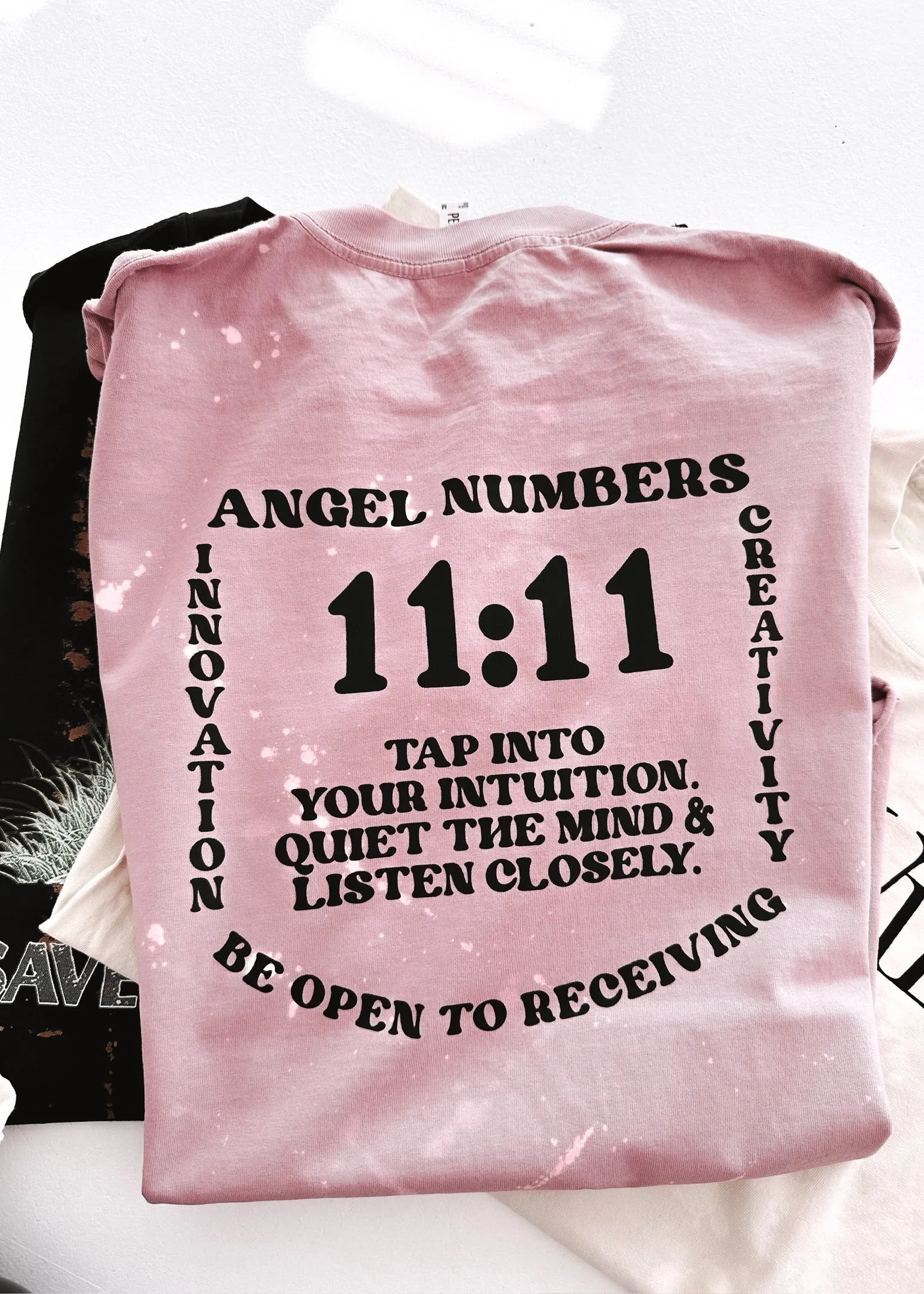 11:11 ANGEL NUMBERS BLEACHED OUT SIDE SLIT TEE