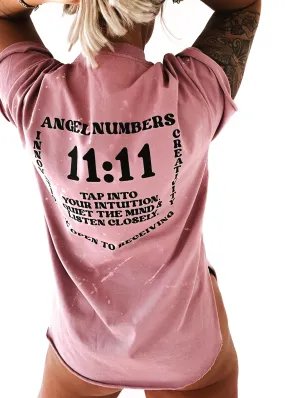 11:11 ANGEL NUMBERS BLEACHED OUT SIDE SLIT TEE