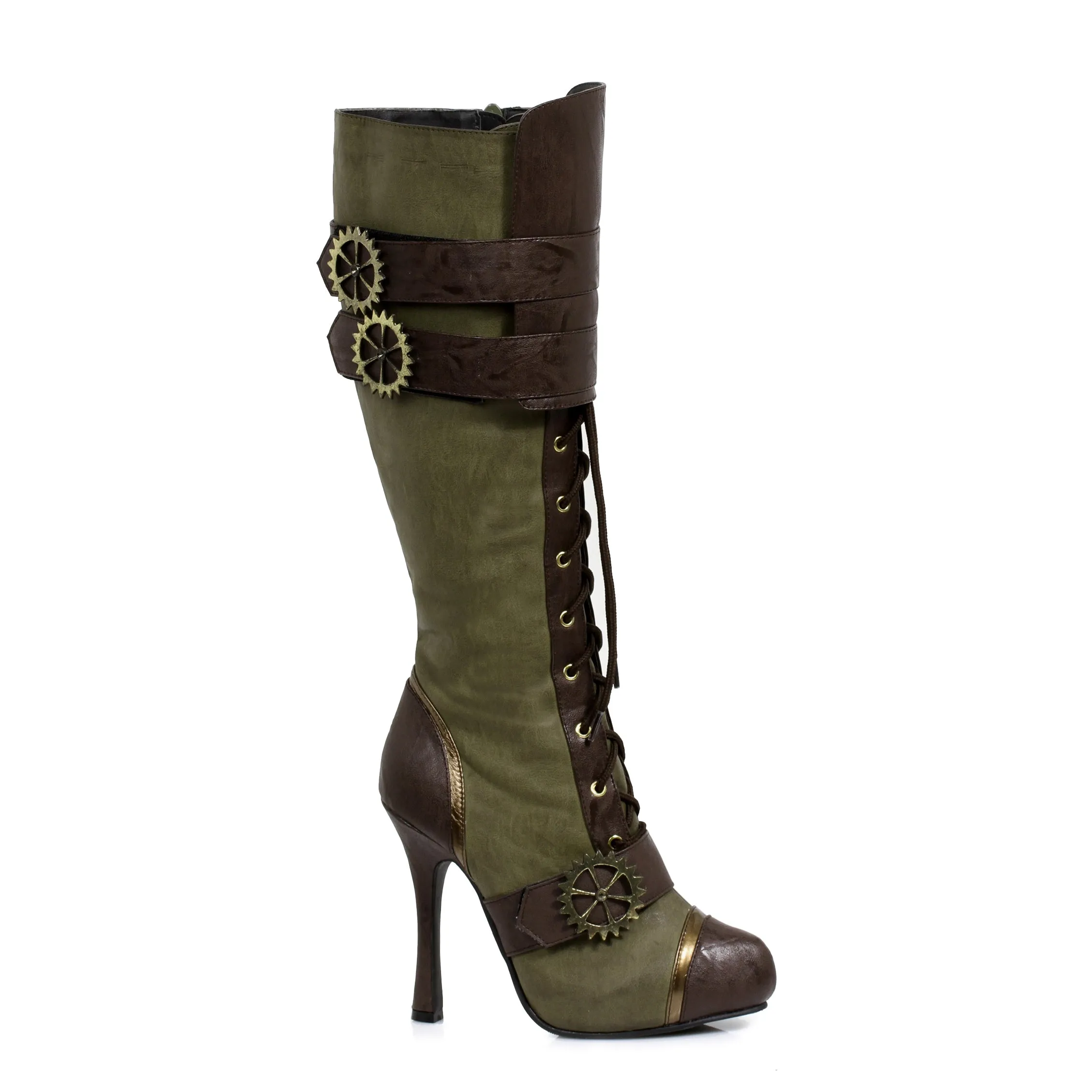 420-QUINLEY 4" Knee High Steampunk Boot With Laces. Women
