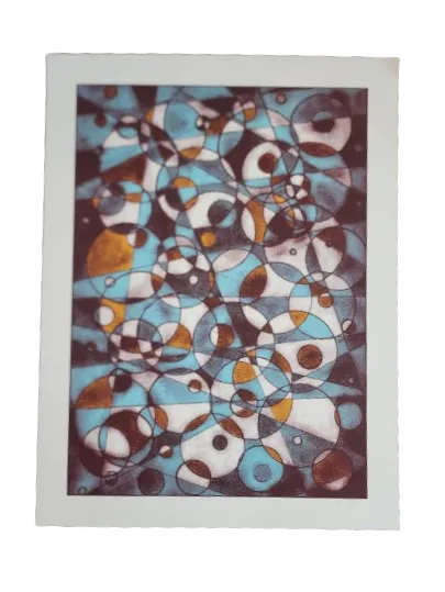 Abstract Circles Teal Blue Silkscreen Print by Nate Duval