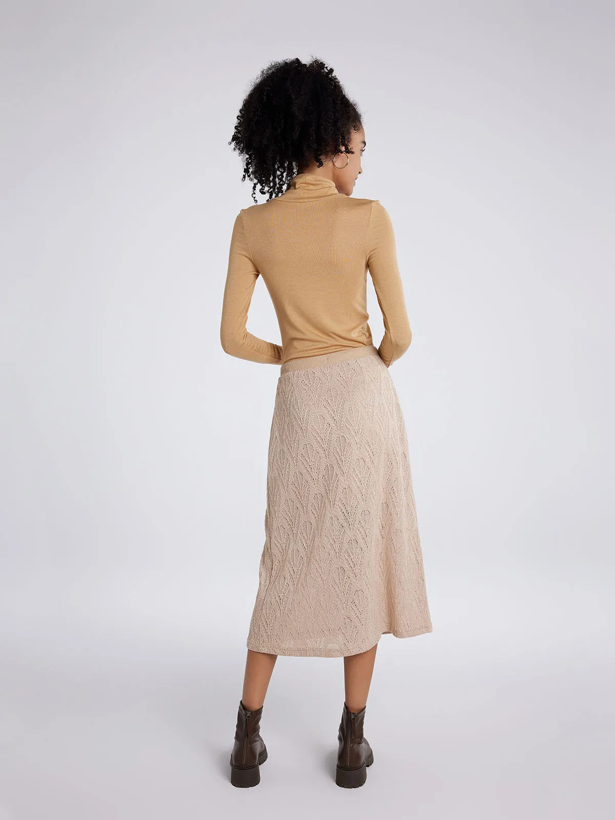 ASOBIO Hollow A-Line Knit Midi Skirt