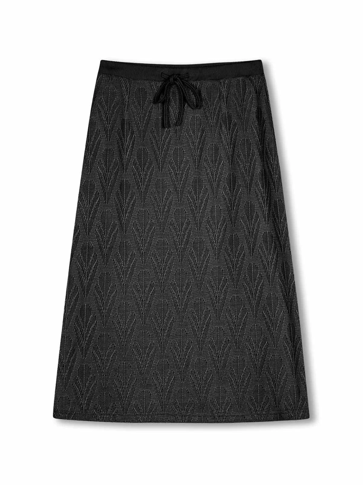 ASOBIO Hollow A-Line Knit Midi Skirt