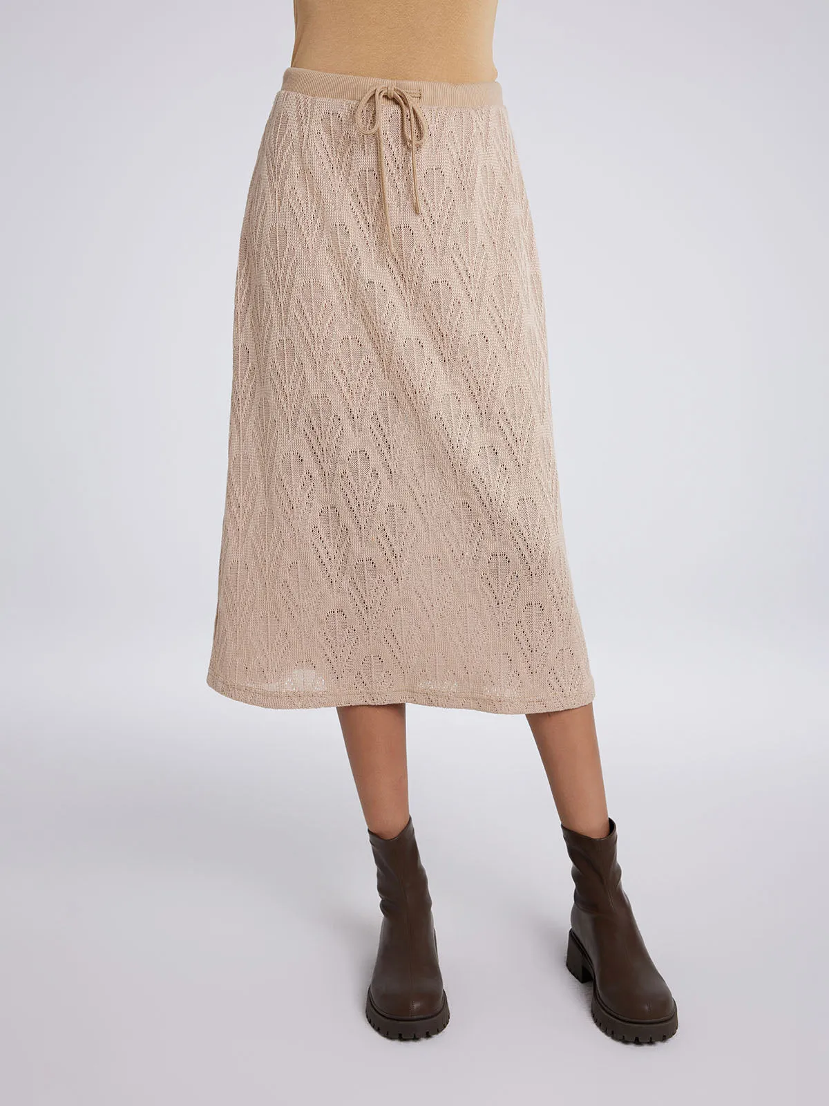 ASOBIO Hollow A-Line Knit Midi Skirt
