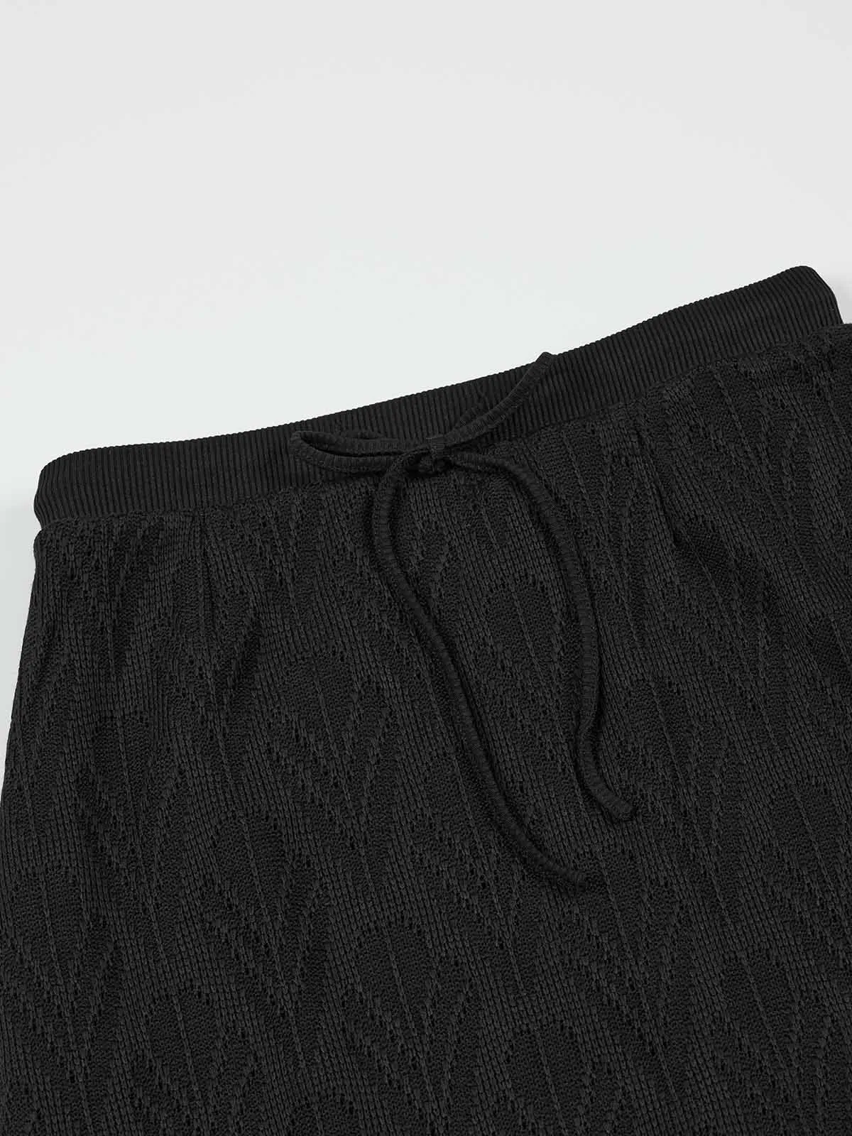 ASOBIO Hollow A-Line Knit Midi Skirt