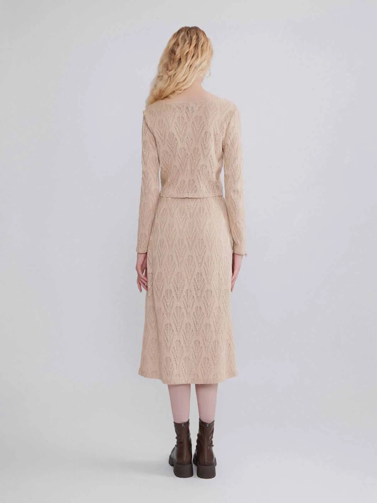 ASOBIO Hollow A-Line Knit Midi Skirt