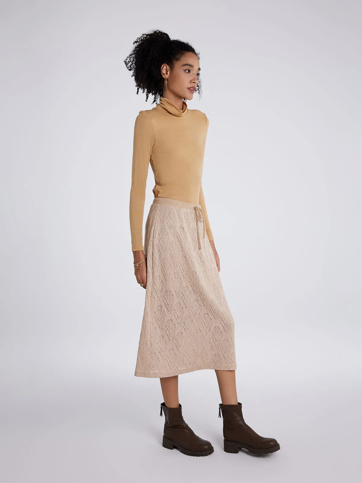 ASOBIO Hollow A-Line Knit Midi Skirt