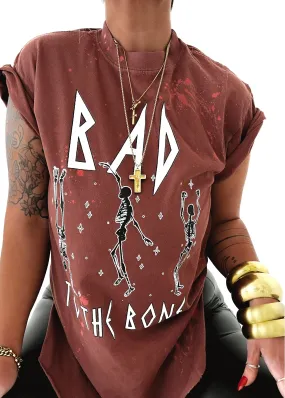 BAD TO THE BONE BLEACHED OUT SIDE SLIT TEE