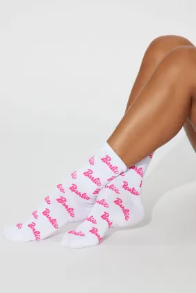 Barbie Crew Socks - White/Pink