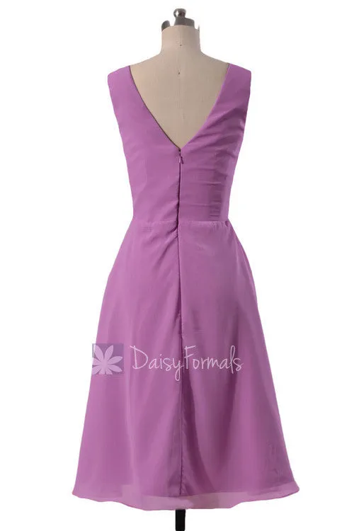 Beautiful Wisteria Chiffon Formal Dress Short Pleated Bridesmaid Dress W/V-Neck(BM5194S)