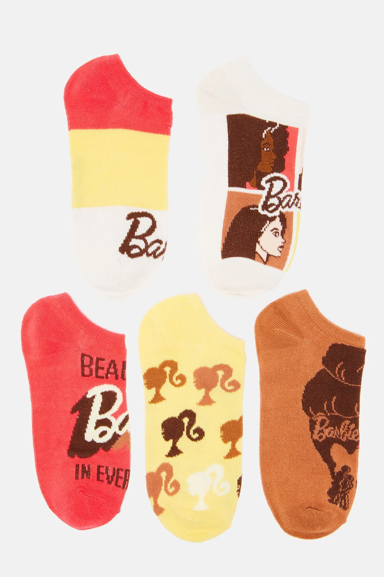 Beauty In Barbie 5 Pack Socks - Brown/combo