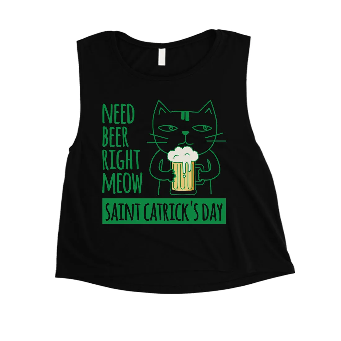 Beer Cat Patrick's Day Womens Crop Tank Top Cute Irish Theme Tanks