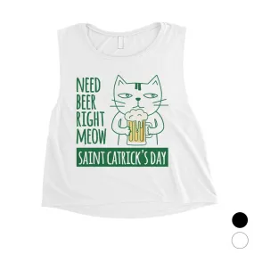 Beer Cat Patrick's Day Womens Crop Tank Top Cute Irish Theme Tanks