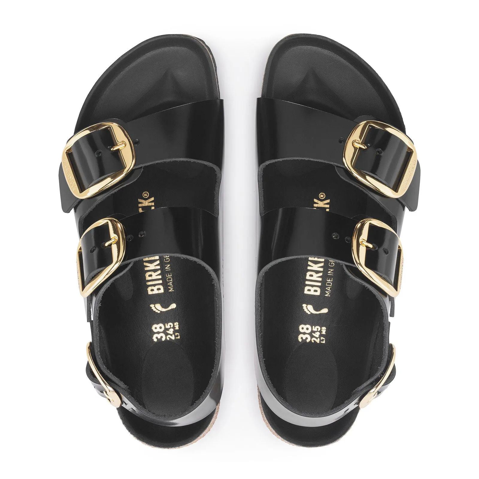 Birkenstock Milano Big Buckle Narrow Backstrap Sandal (Women) - High Shine Black Leather