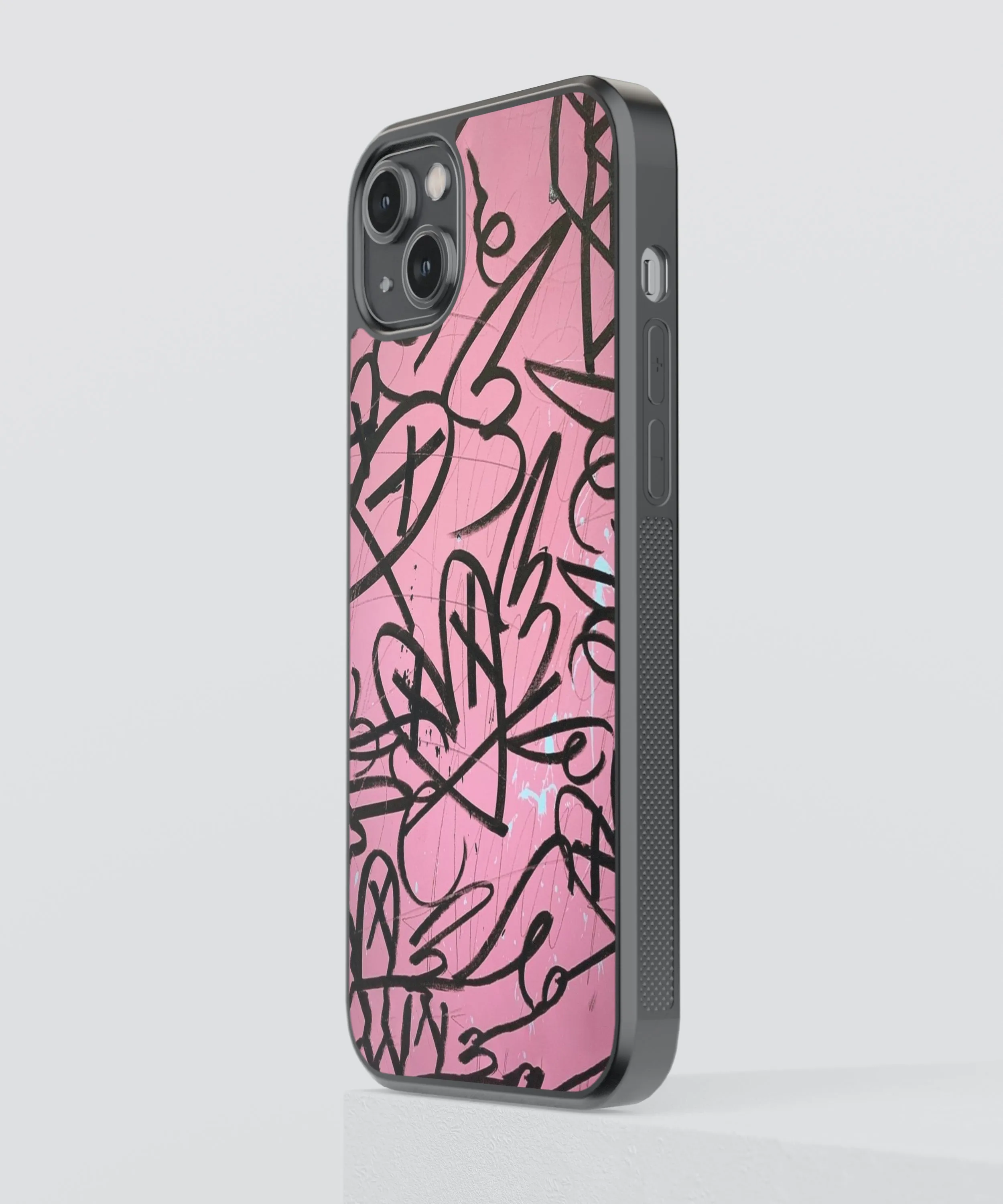 Black & Pink Graffiti Abstract Glass Phone Case Cover