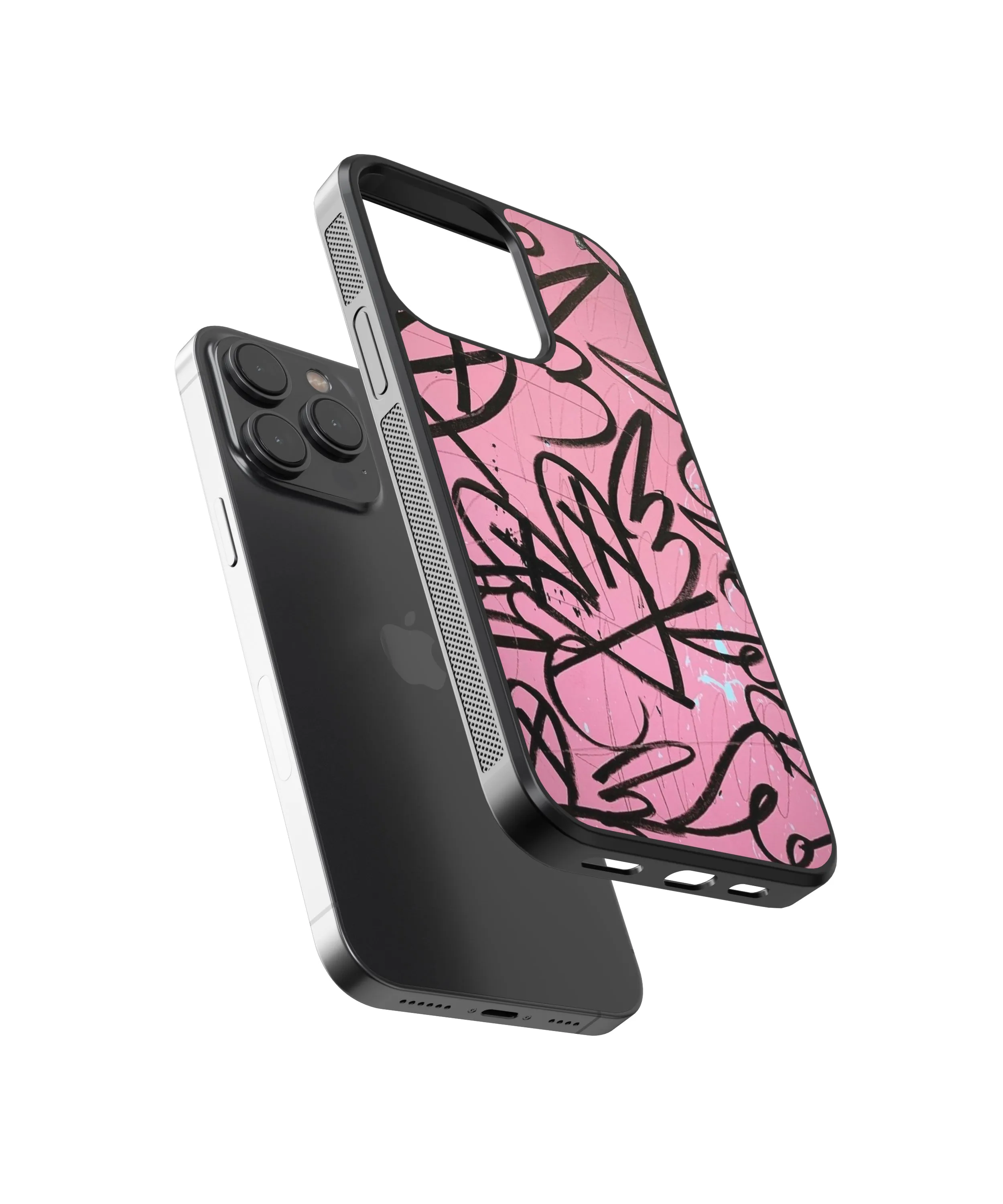 Black & Pink Graffiti Abstract Glass Phone Case Cover