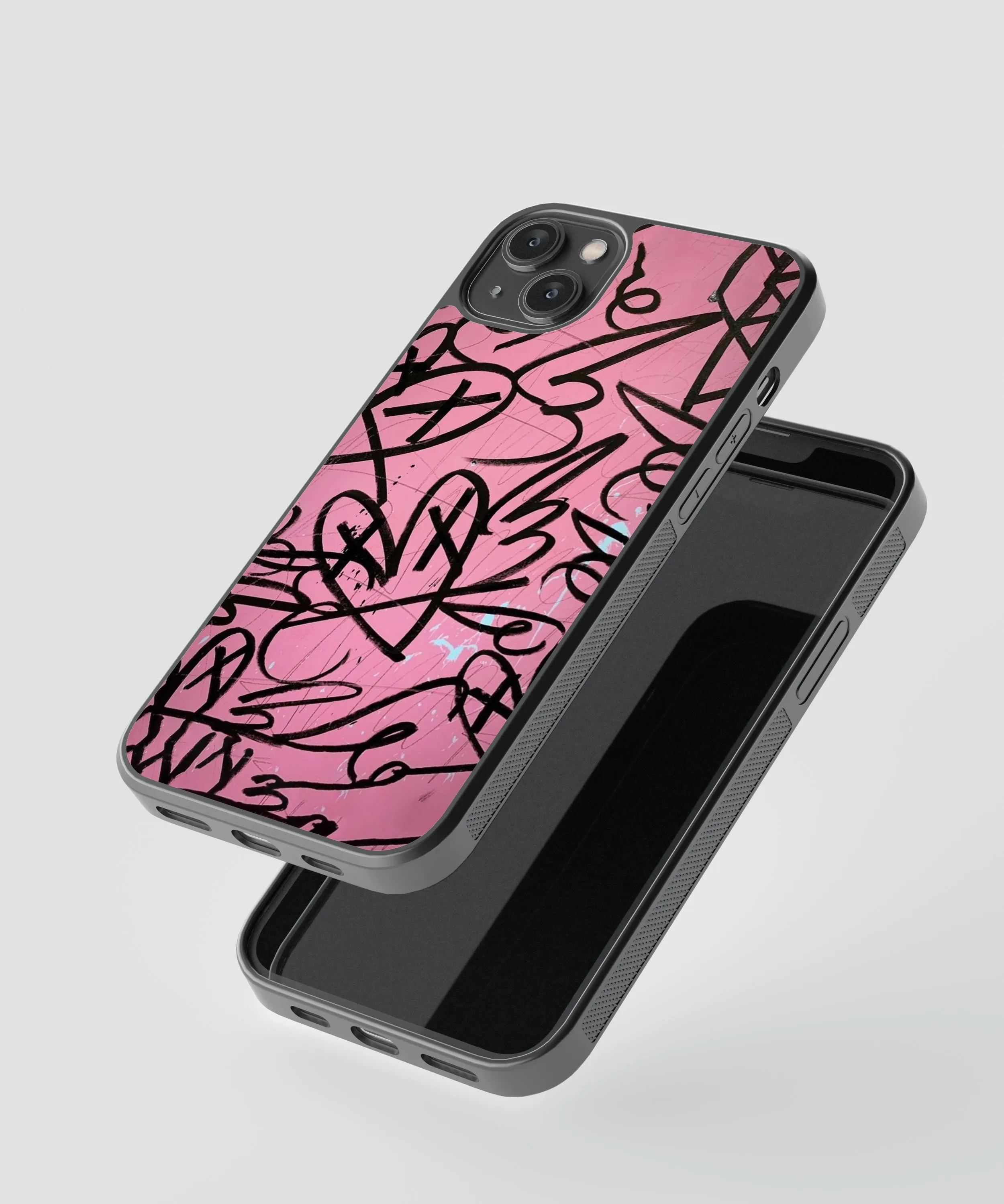 Black & Pink Graffiti Abstract Glass Phone Case Cover