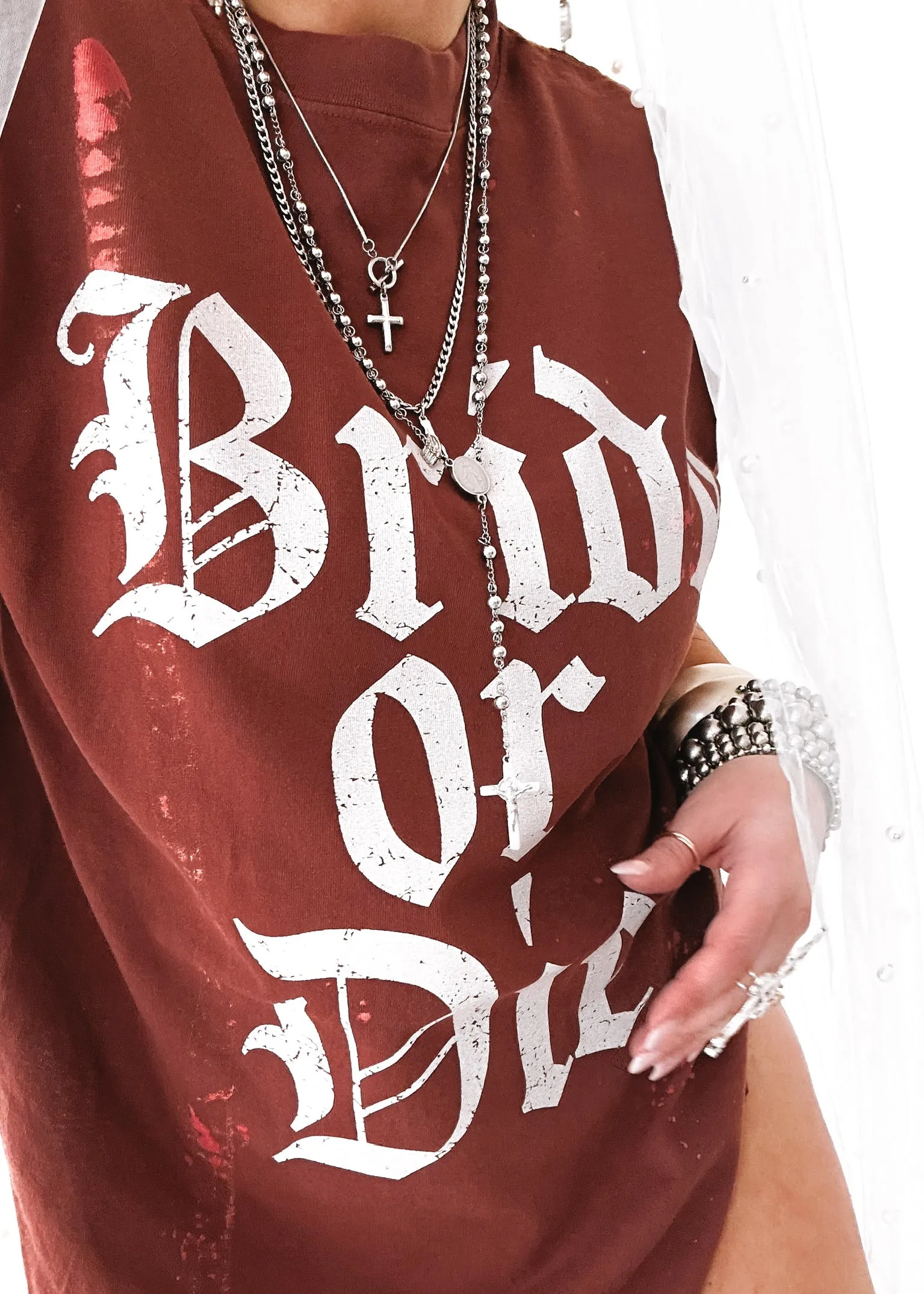 BRIDE OR DIE BLEACHED OUT SIDE SLIT TEE