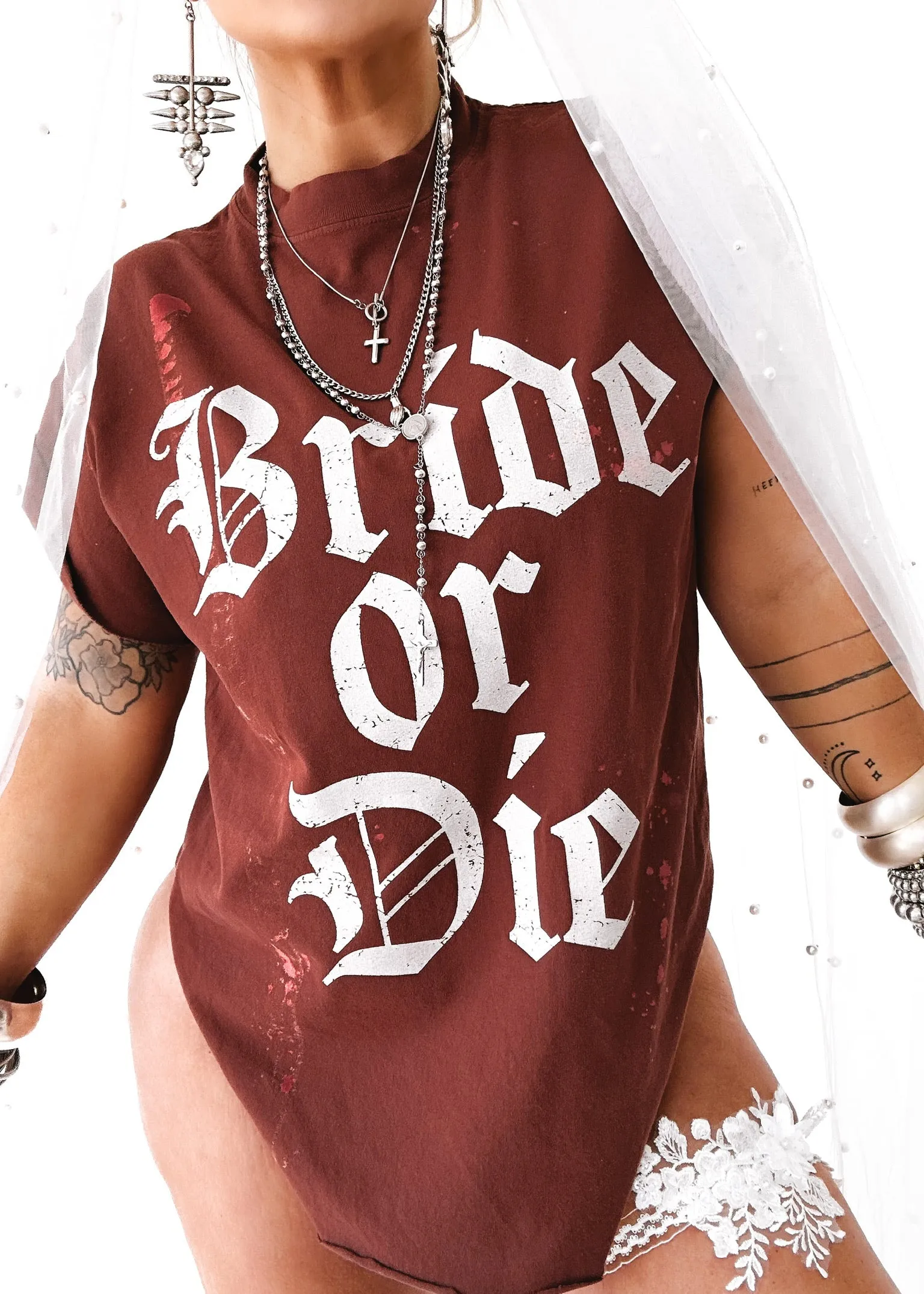 BRIDE OR DIE BLEACHED OUT SIDE SLIT TEE