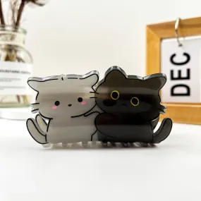Cat Graffiti Animal Acrylic Hair Claw Clip: Black and Grey