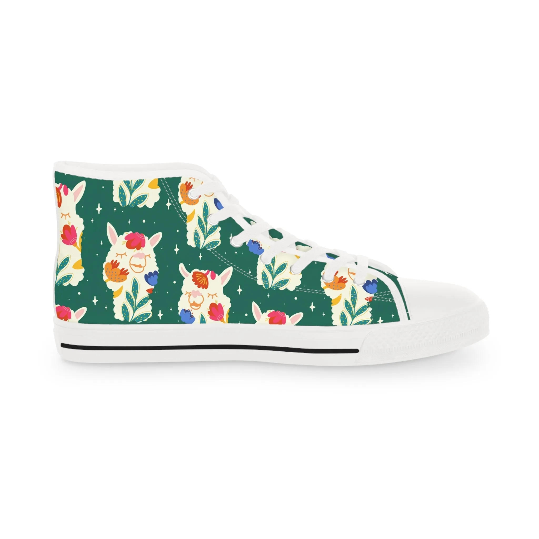 Colorful Floral Llama Men's High Top Sneakers