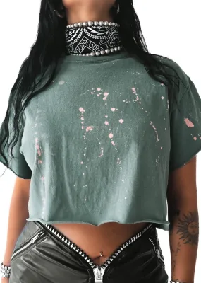 CROPPED PEBBY BASICS BLEACHED OUT TEAL TEE