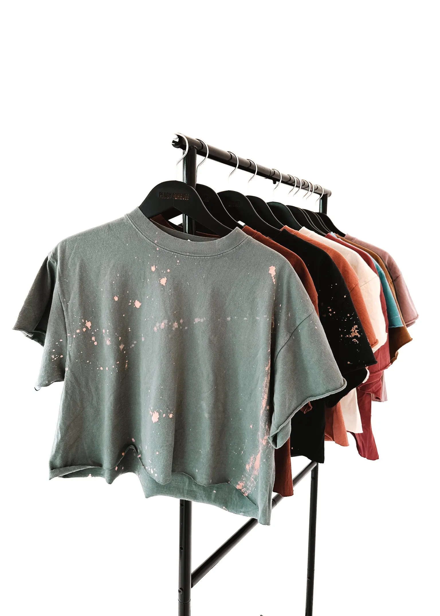 CROPPED PEBBY BASICS BLEACHED OUT TEAL TEE