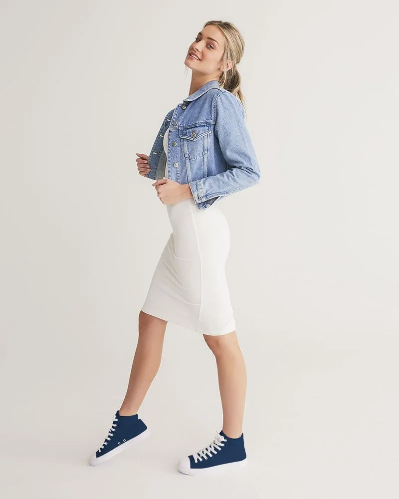Dark Blue Women's High-top Canvas Sneakers | Women's | Dark Pure Blue | C100M50Y0K80