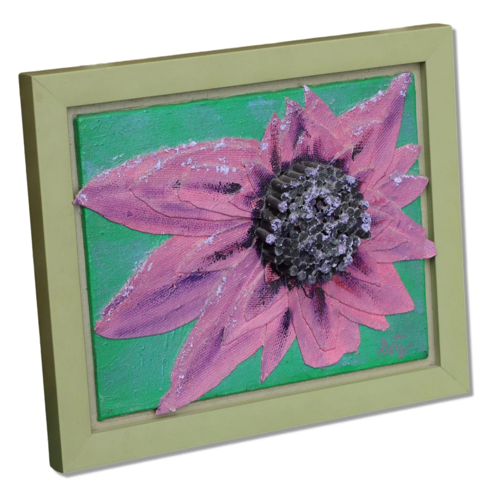 Donald Gotz "Purple Dew" Acrylic Floral 3D Mixed Media 12x10 Signed