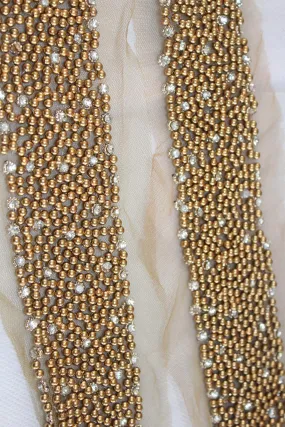 Elegant Golden Pearl Handwork Lace: Exquisite Craftsmanship for Glamorous Designs ( Roll OF 9 Meter )