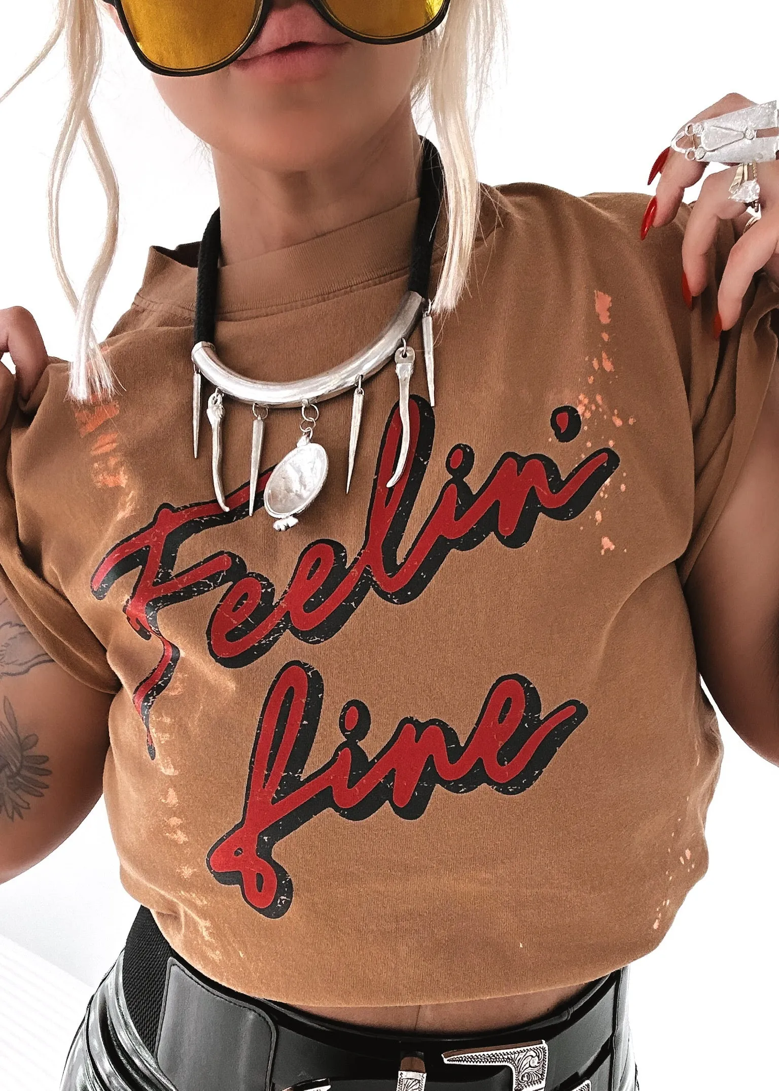 FINAL SALE: FEELIN' FINE BLEACHED OUT SIDE SLIT TEE