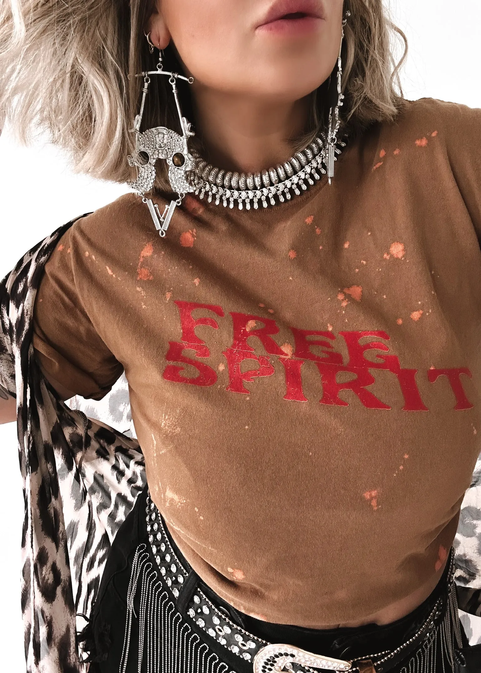 FINAL SALE: FREE SPIRIT BLEACHED OUT SIDE SLIT TEE