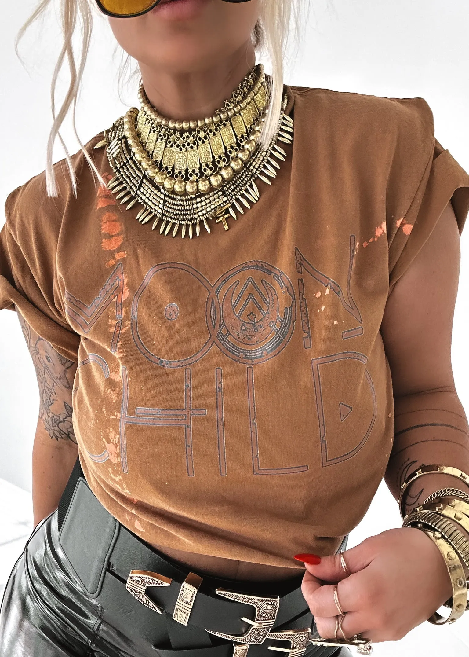 FINAL SALE: MOON CHILD (BLACK) BLEACHED OUT SIDE SLIT TEE