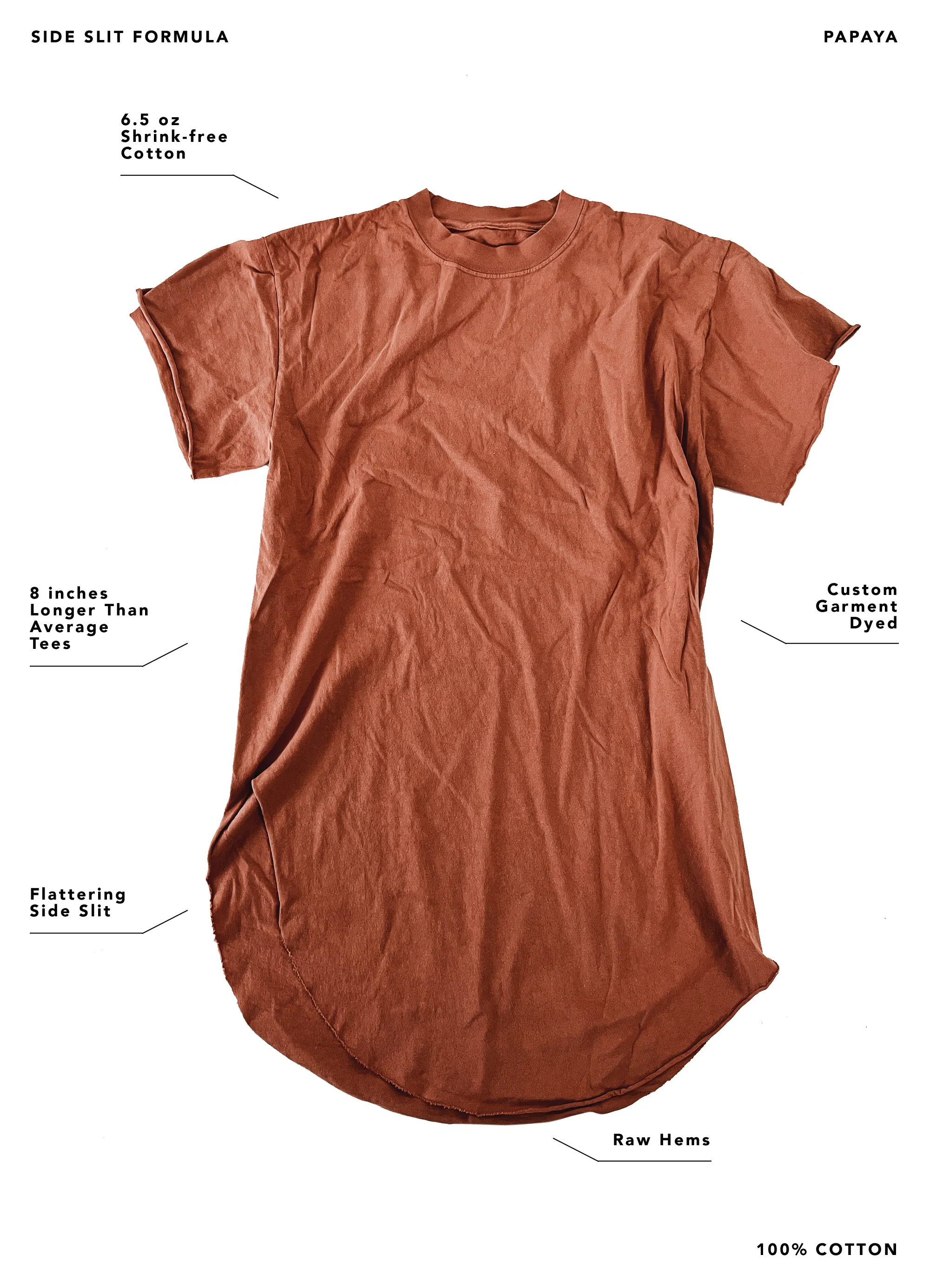 FINAL SALE: PEBBY BASICS PAPAYA SIDE SLIT TEE
