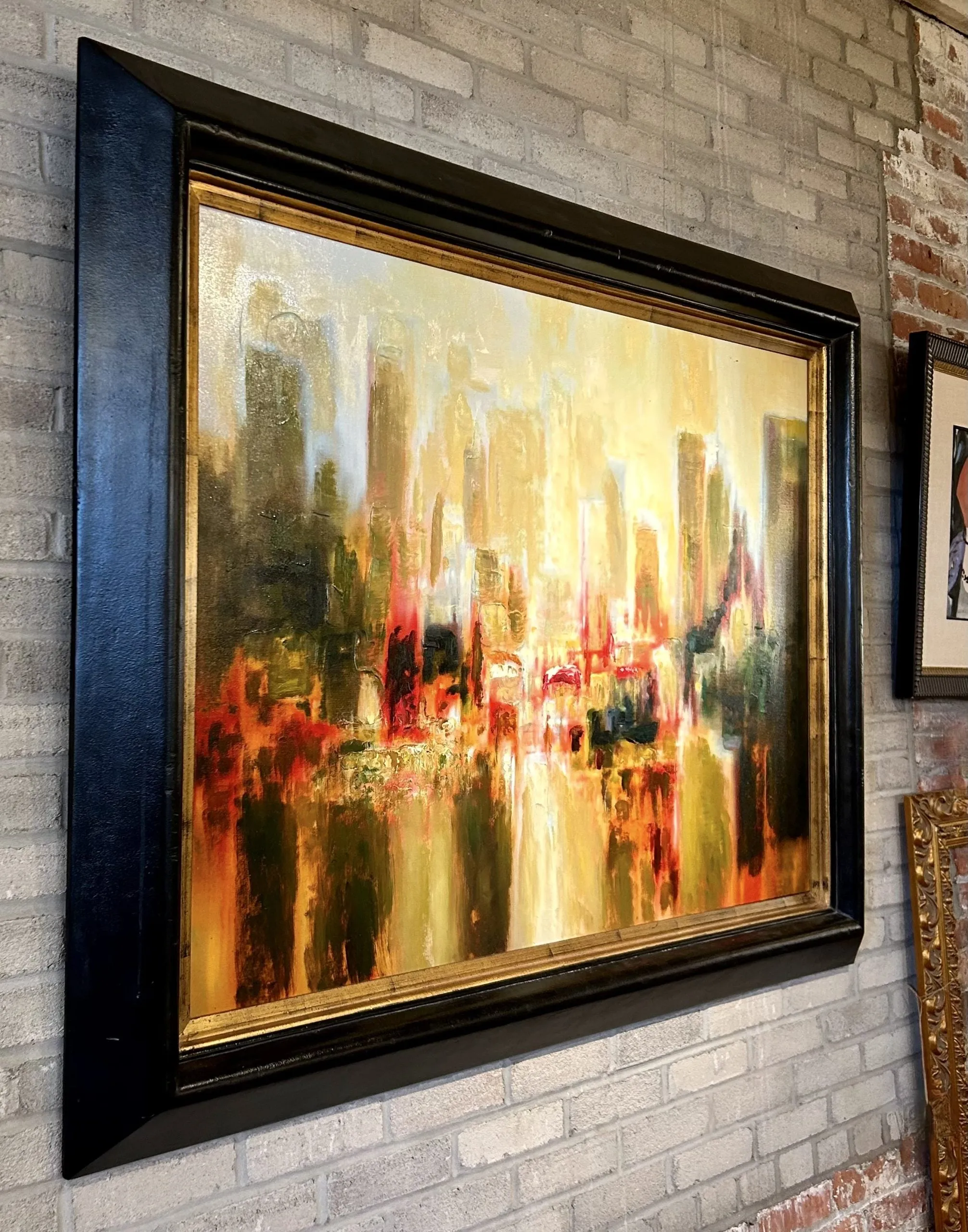 Framed Wall Art, Abstract City Scene, Acrylic on Canvas