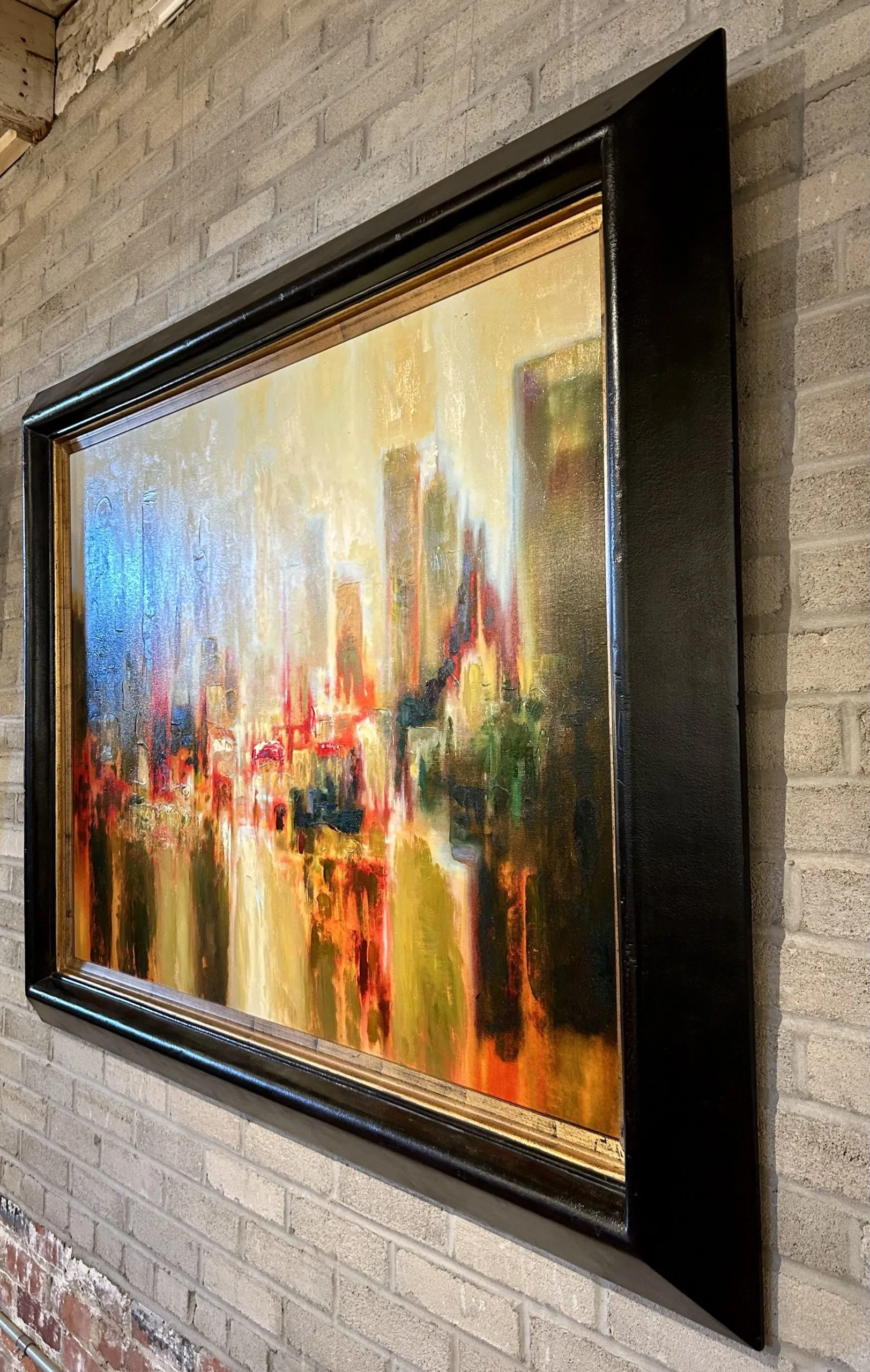 Framed Wall Art, Abstract City Scene, Acrylic on Canvas