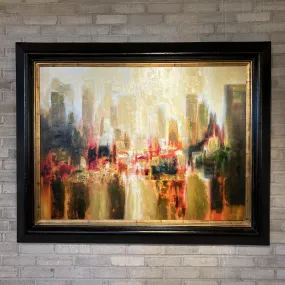 Framed Wall Art, Abstract City Scene, Acrylic on Canvas