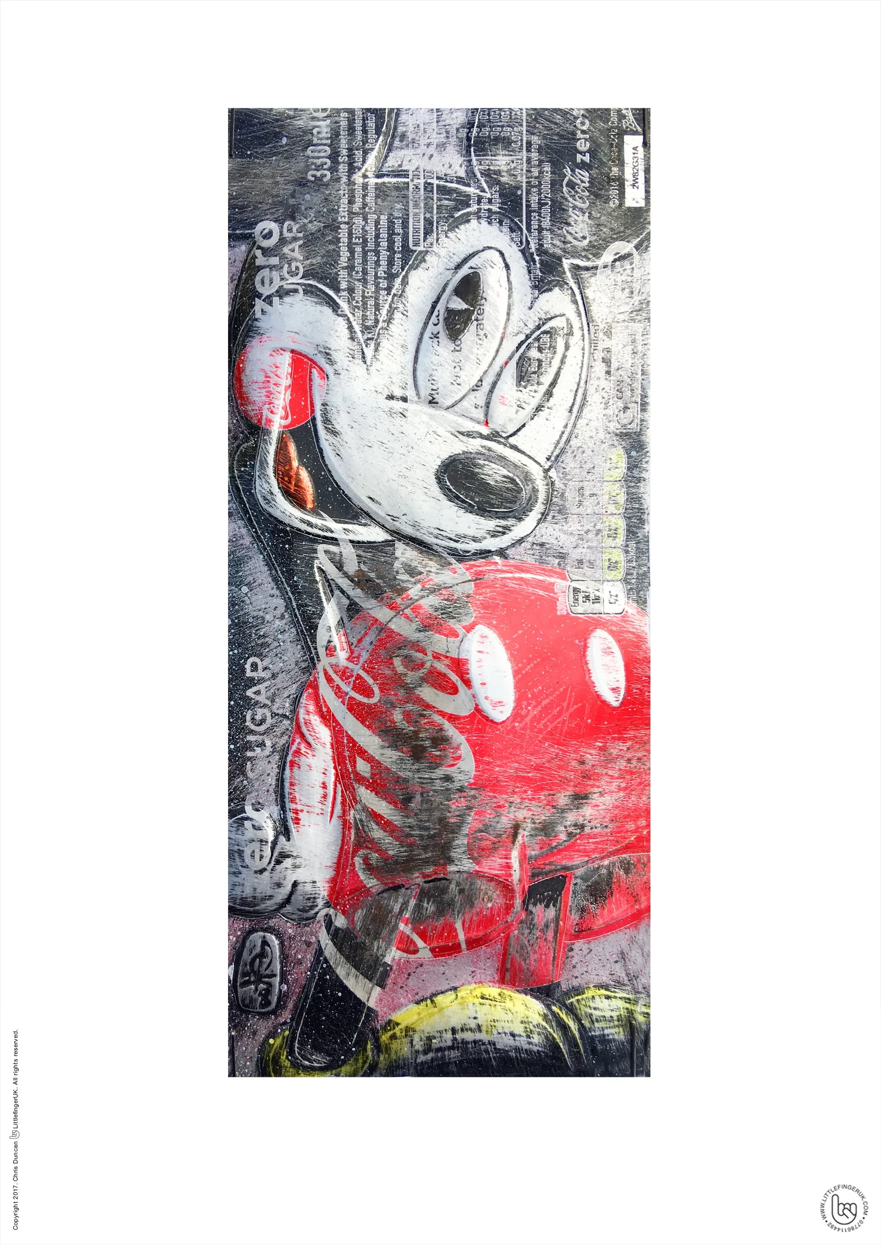 Hand Signed PRINT - BASHFUL MICKEY on COKE ZERO can