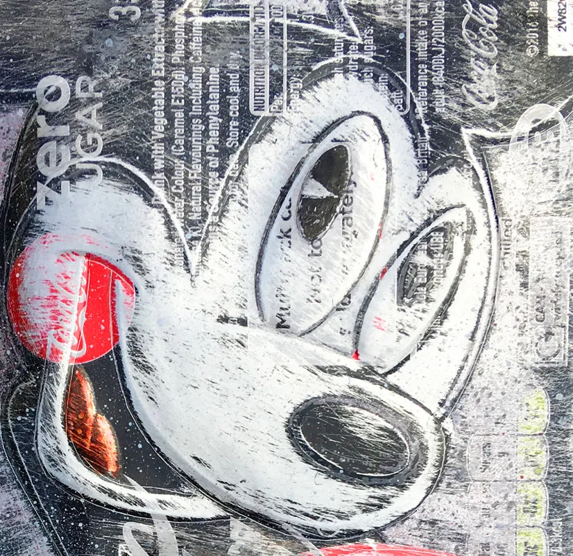 Hand Signed PRINT - BASHFUL MICKEY on COKE ZERO can